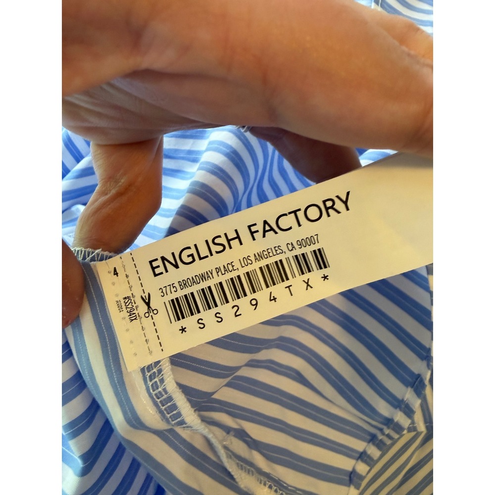 English Factory Blue White Striped Smocked Ruffle Puff Sleeve Top - Picture 4 of 6